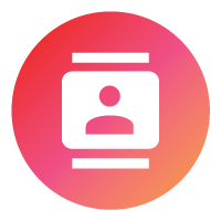 White ID card icon on a pink-orange gradient circle background