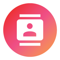 Pink gradient circle with a white contact card icon and user silhouette