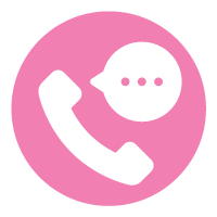 Pink circle with white phone handset and chat bubble icon