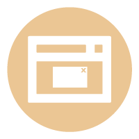 White browser window icon inside a peach circle