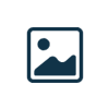 Generic photo placeholder icon with a mountain, sun, and blue border on a white background