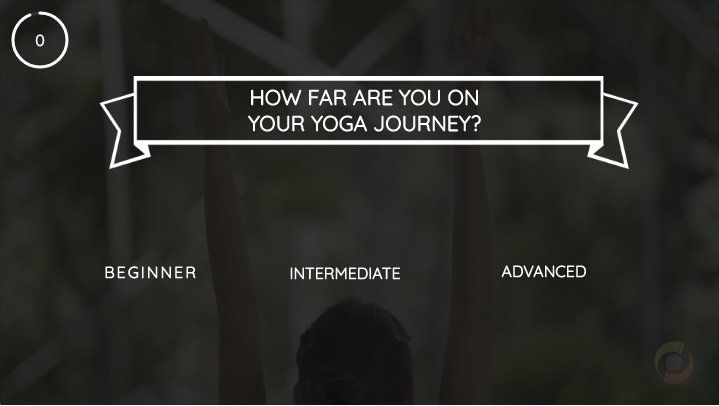 Yoga progress graphic with banner text, “How far are you on your yoga journey?” and beginner, intermediate, advanced options.