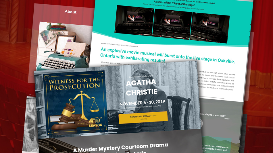 Collage of mystery novel and streaming show covers on a teal and red website page