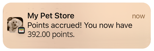 My Pet Store notification: Points accrued, now you have 392.00 points.