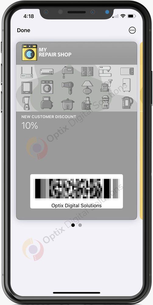 Smartphone screen showing a gray app interface with icons and a barcode at the bottom.