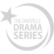 Logo for The Oakville Drama Series with a star and circular swoosh in light gray and white.