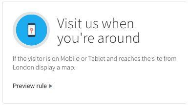 Blue icon and text: “Visit us when you’re around,” with a note about mobile or tablet visitors seeing a London map.