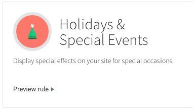 Holidays & Special Events card with a red circle and green tree icon, plus “Display special effects” text.
