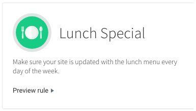 Lunch Special card with green lunch icon and text about updating the lunch menu weekly