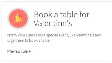 Valentine’s booking prompt with bell icon and “Book a table for Valentine’s” headline