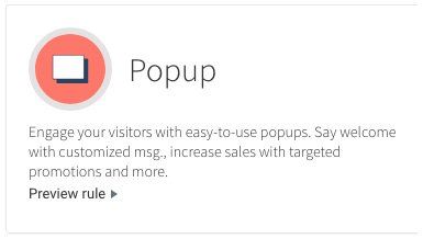 Popup feature card with red icon, “Popup” heading, descriptive text, and “Preview rule” link