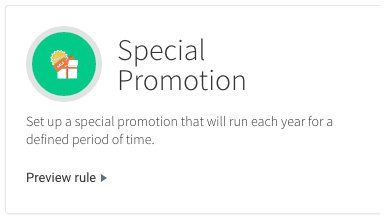 Special Promotion card with green icon and text about setting up a yearly recurring promotion