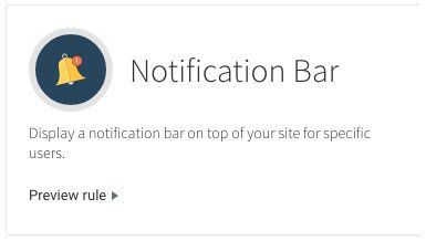 Notification Bar card with bell icon and text about displaying a top-site notification bar for specific users