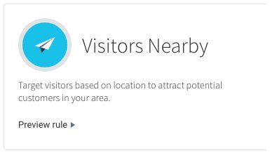 Blue icon with paper plane next to “Visitors Nearby” and a “Preview rule” link on a white card