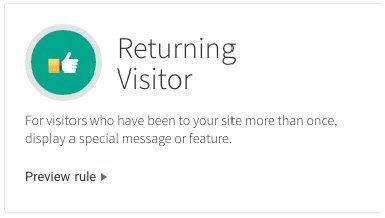 Returning visitor badge with thumbs-up icon and preview rule text on a white card.