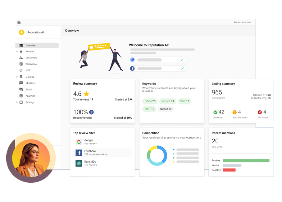 Minimal analytics dashboard with charts, stats cards, sidebar menu, and a profile avatar on a white background