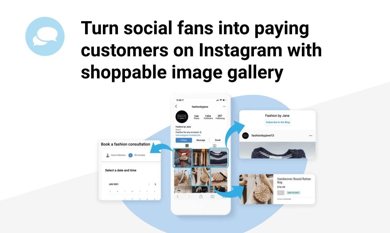 Instagram ad graphic with bold headline and floating app screenshots on a light background