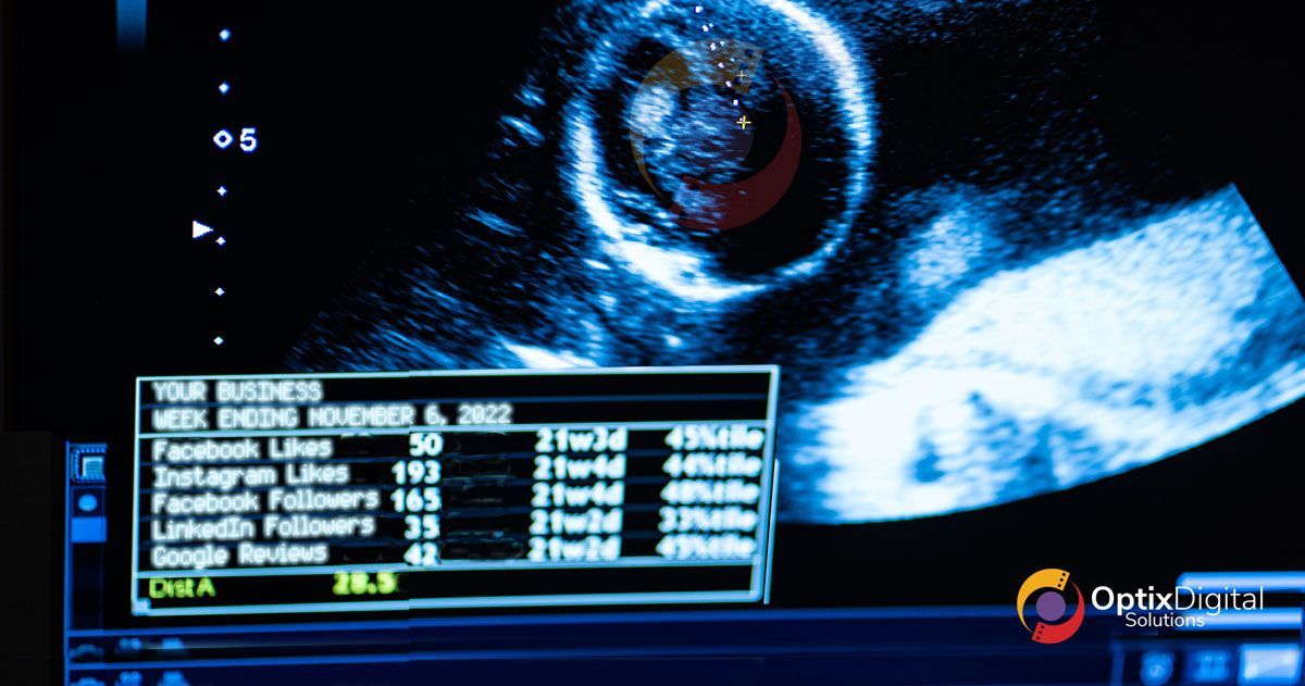 An ultrasound of a baby's heart is displayed on a computer screen