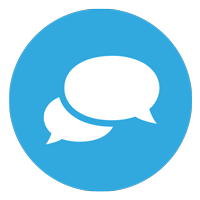 Blue circular chat icon with two white speech bubbles