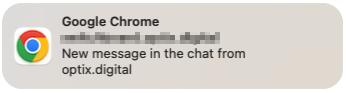 Google Chrome notification from optix.digital: “New message in the chat.”