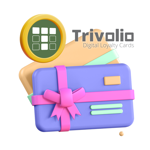 Trivilin Digital Loyalty Cards logo with a purple gift box wrapped in a pink ribbon