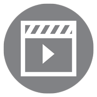 Gray video player icon with a play button inside a film frame