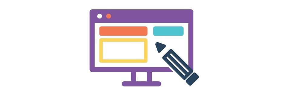 Purple website window with a pencil icon, suggesting web design or editing