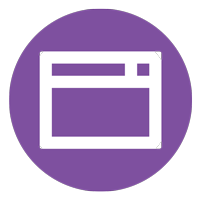 White browser window icon on a purple circle background