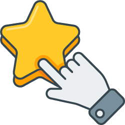 Hand clicking a yellow star icon with a dark outline and orange shadow
