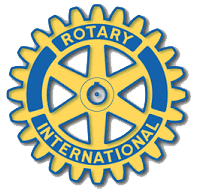 Rotary International blue and gold gear-shaped logo with text around the center