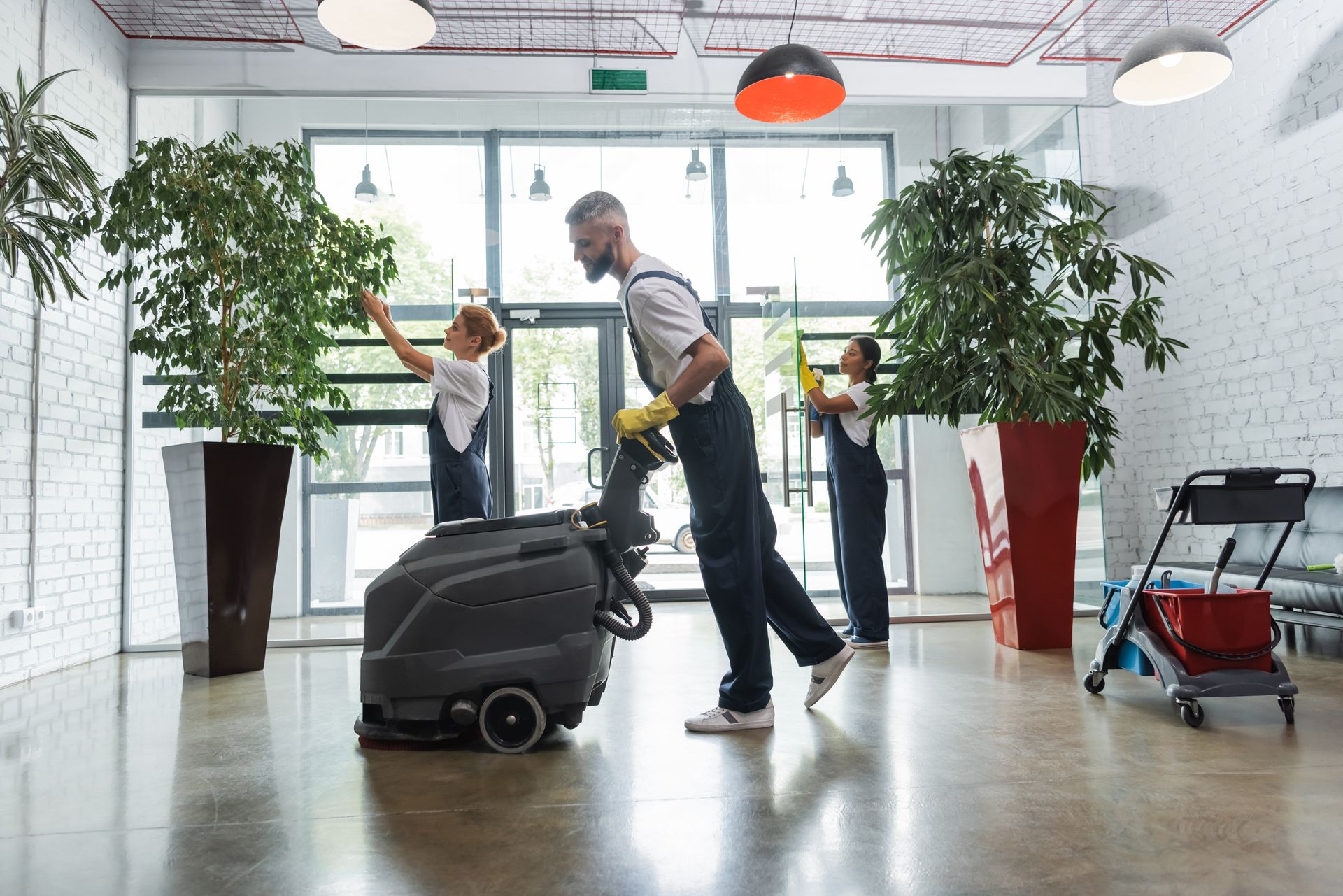 Cleaning building lobby