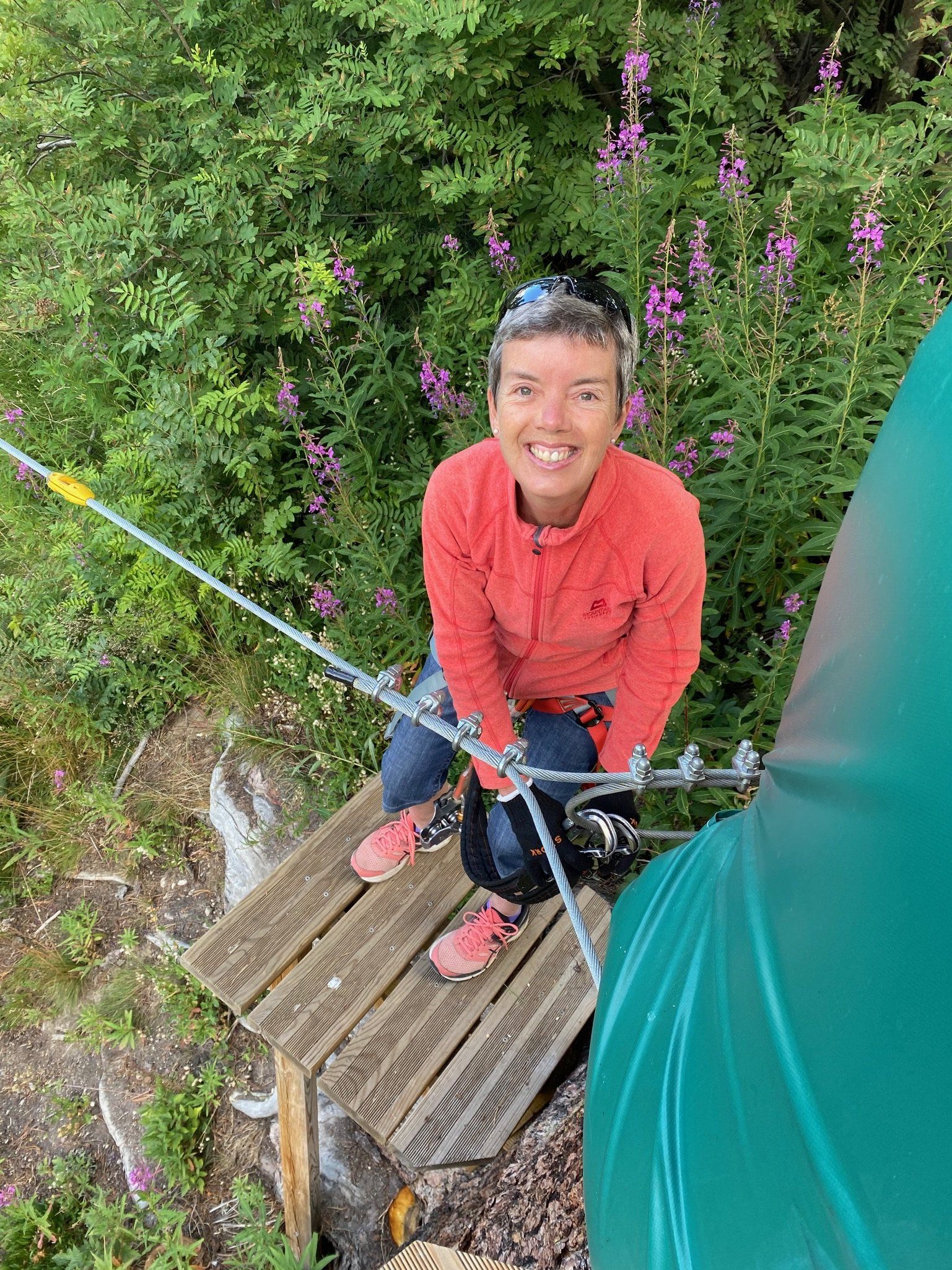 Julie Completing the Cascade de Tyroliennes La Plagne