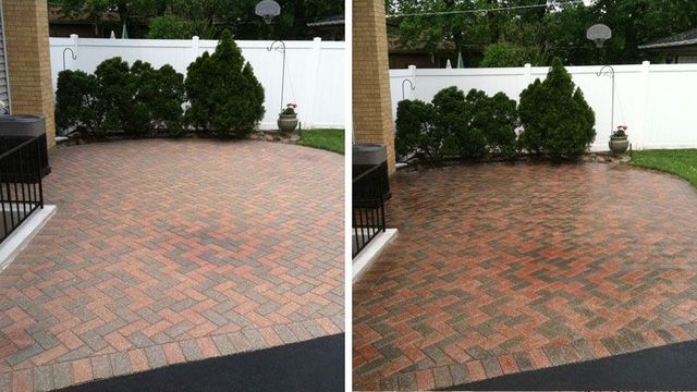 soda crystals paver cleaning application before and after