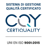 Certiquality logo with “Sistema di gestione qualità certificato” and “UNI EN ISO 9001:2015” text in blue and gray