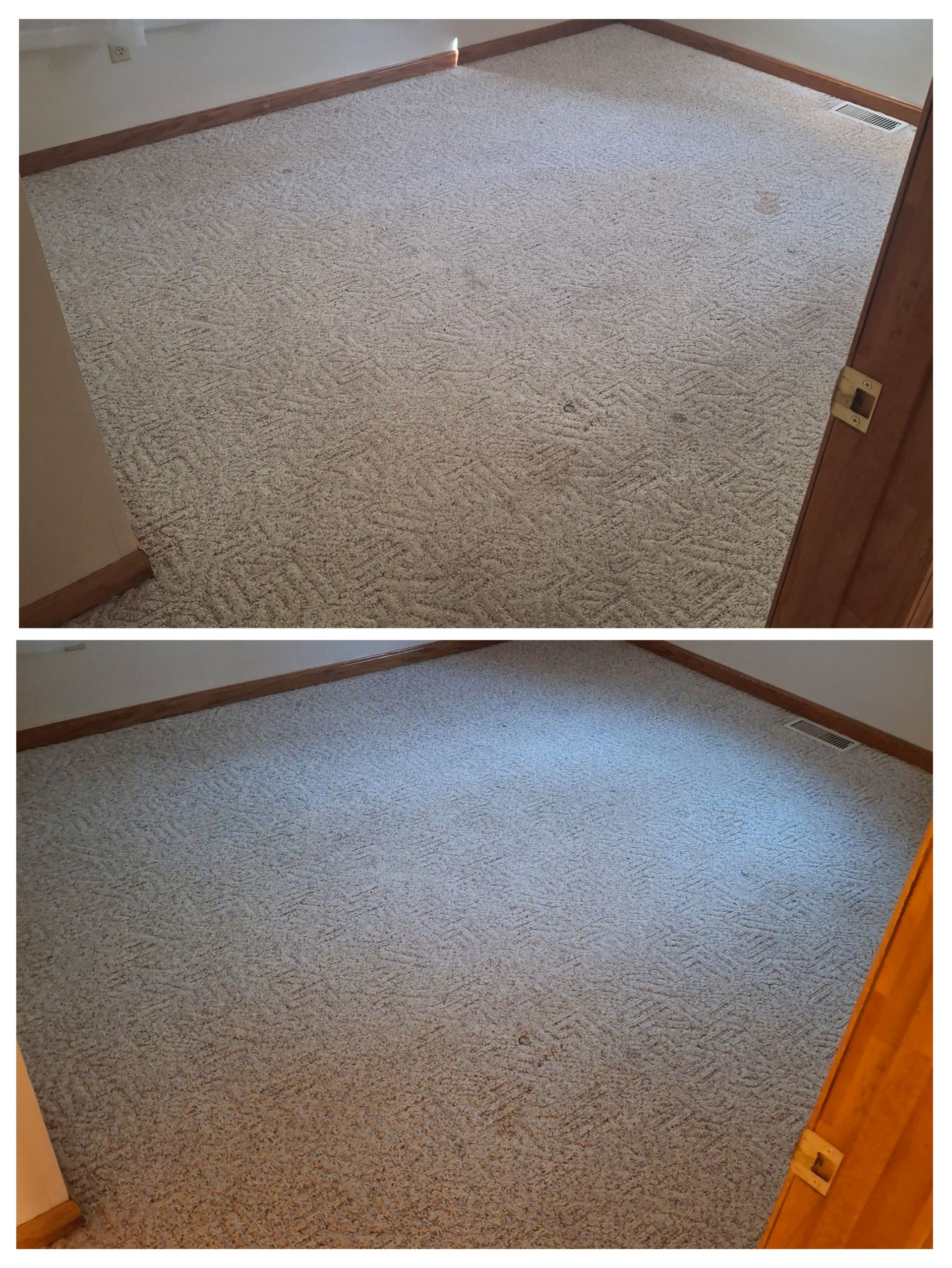 Freshly vacuumed and cleaned living room carpet and sectional by SG Cleaners in North Canton, OH.