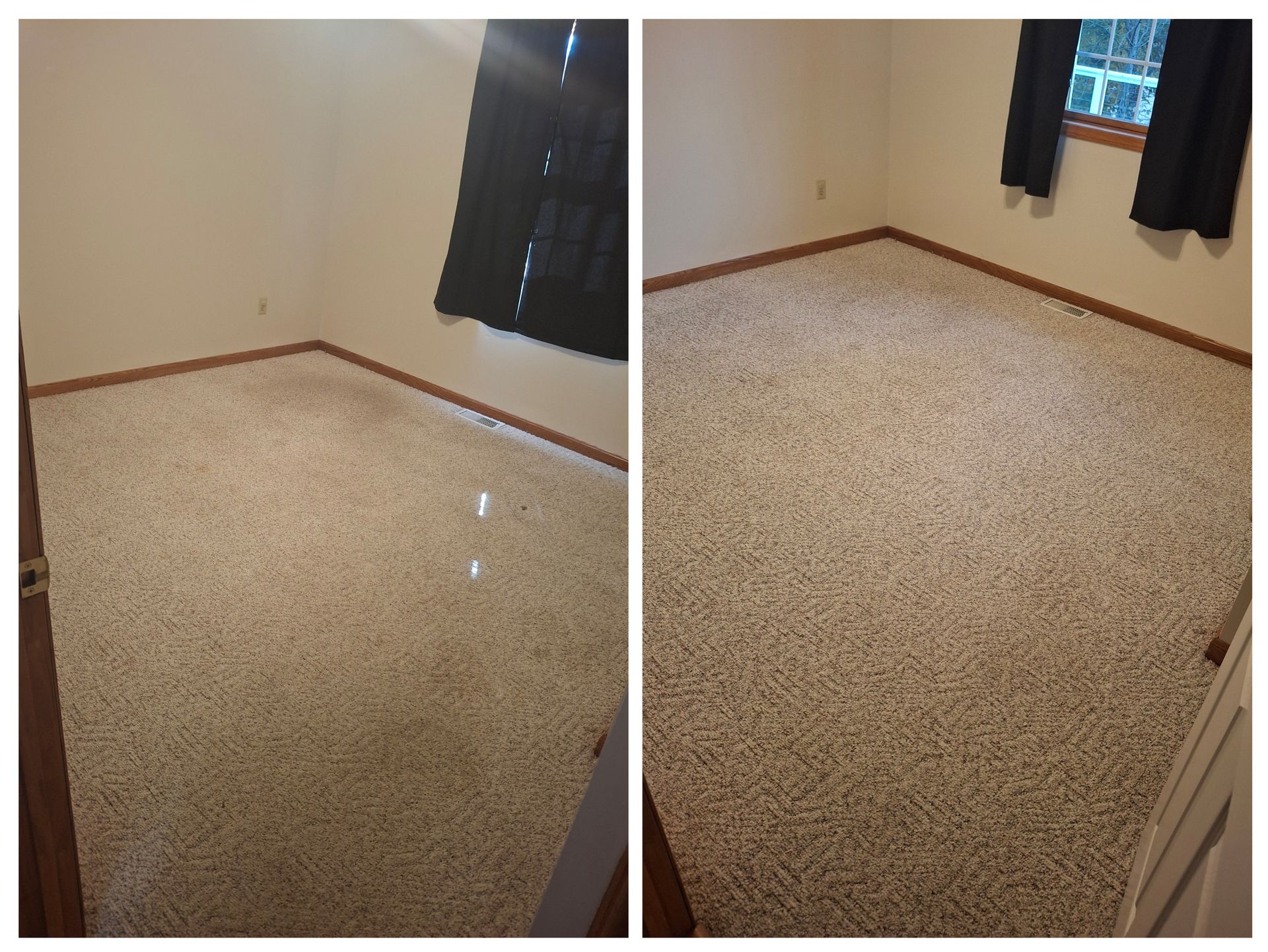 Freshly vacuumed and cleaned living room carpet and sectional by SG Cleaners in Canton, OH
