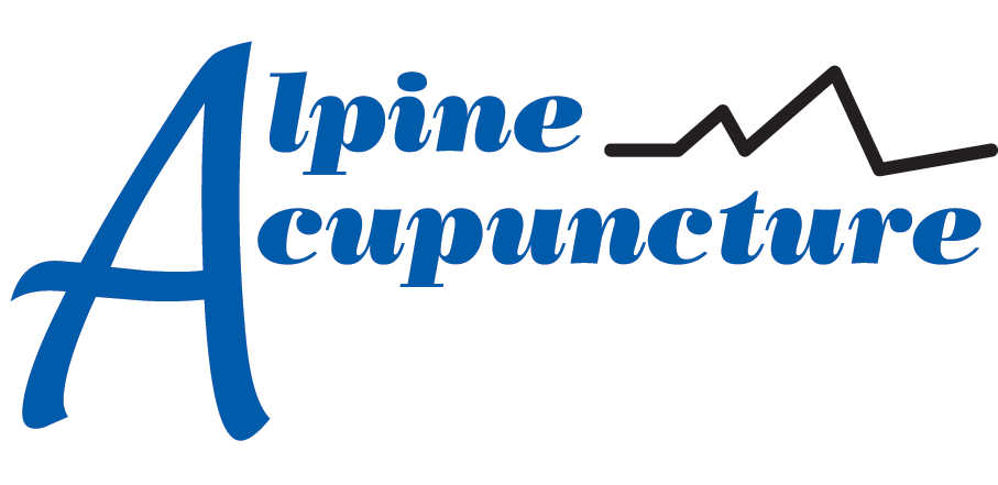 alpine acupuncture logo blue letters with black mountain