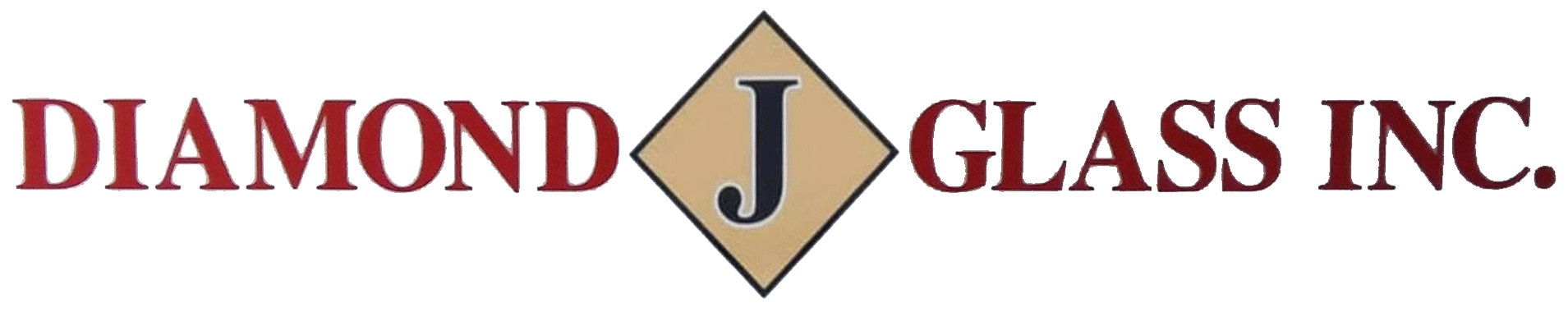 Diamond J Glass Inc. logo with maroon text and a gold diamond emblem containing a black āJā