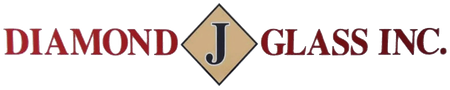 Diamond J Glass Inc. logo with maroon text and a gold diamond emblem containing a black “J”