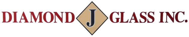 Diamond J Glass Inc. logo with maroon text and a gold diamond emblem containing a black “J”