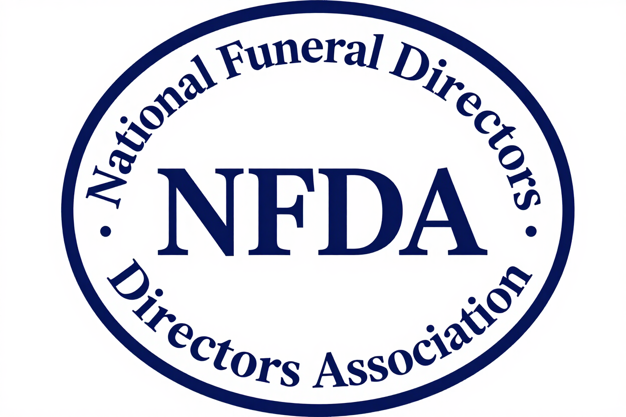 National Funeral Directors Association logo in blue oval with NFDA initials