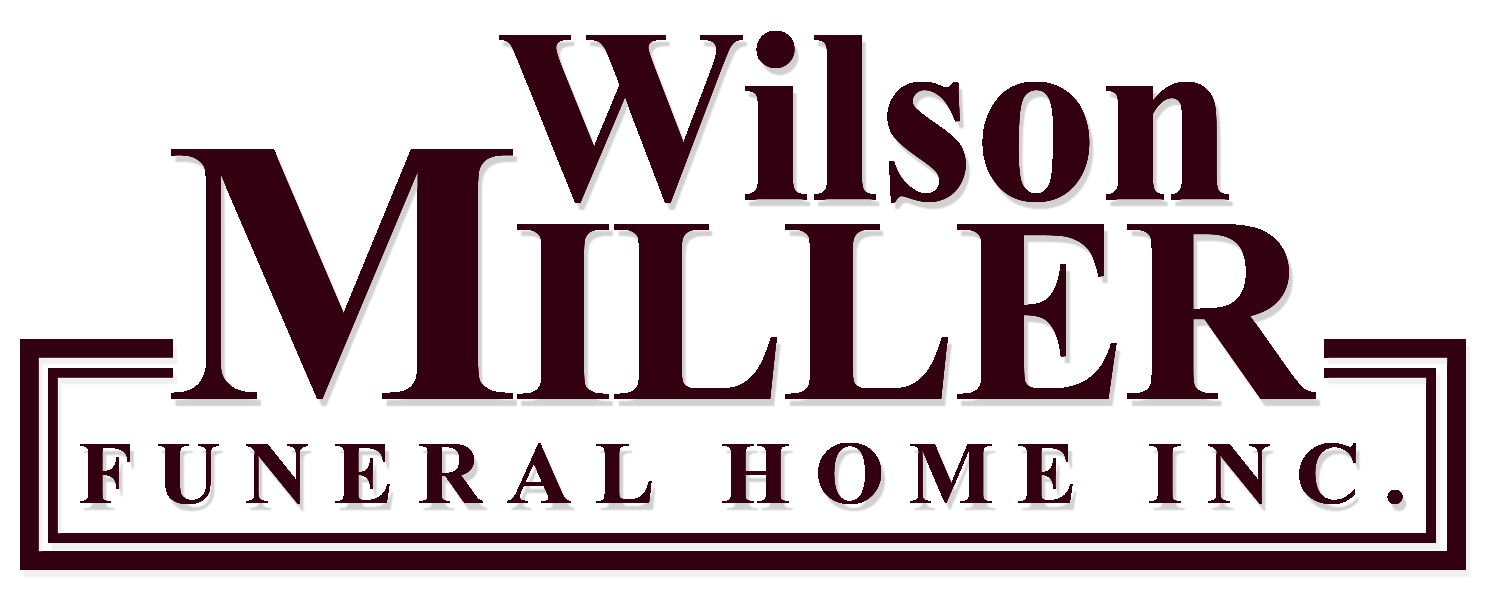 Wilson Miller Funeral Home Inc. logo in maroon and white with framed text