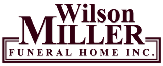 Wilson Miller Funeral Home Inc. logo in maroon and white with framed text