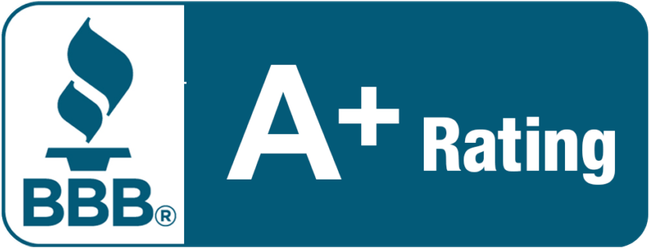 BBB Accredited Business A+ Rating badge in blue and white