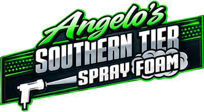 Angelo’s Southern Tier Spray Foam logo in green, white, and black with a spray foam gun icon