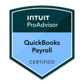 Intuit ProAdvisor QuickBooks Payroll certified shield badge in teal and light blue