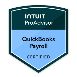 Intuit ProAdvisor QuickBooks Payroll certified shield badge in teal and light blue