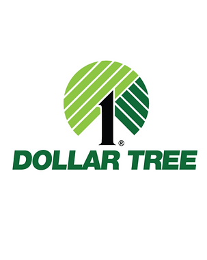 Dollar Tree logo: a green and white striped circle with a black number one and the words