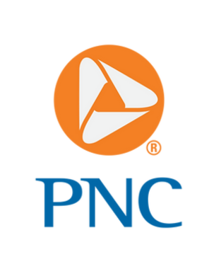 PNC bank logo with orange triangular emblem above blue PNC text