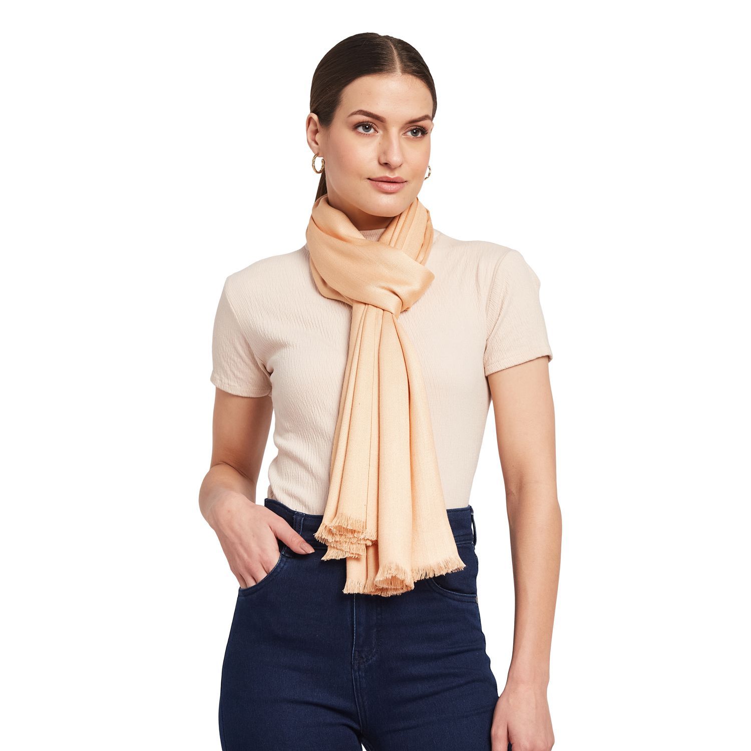 Satin Twill Luxe Pashmina Scarf – Blush Whisper Self Fringe